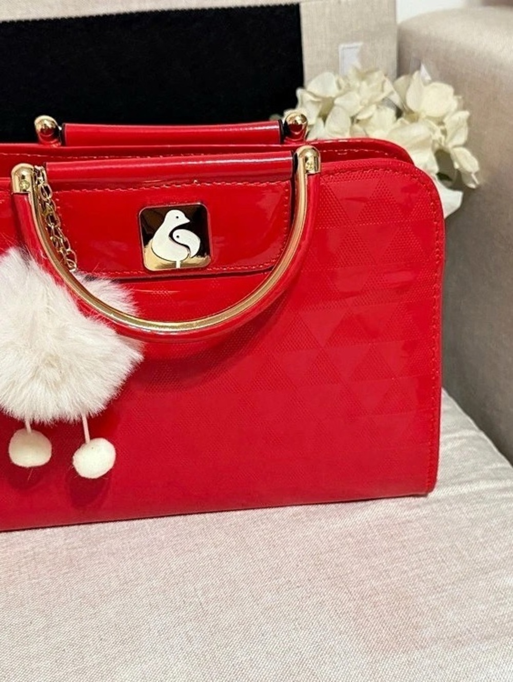 Red Geometric Satchel Like New